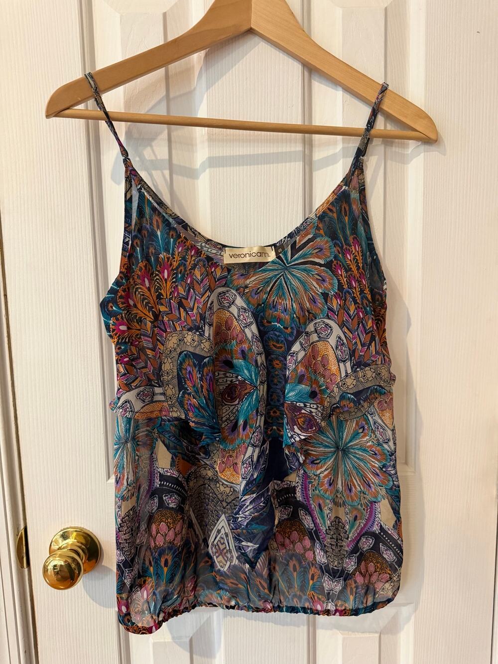 Veronica M. Peacock Boho Chiffon Cami Tank Top Size Small